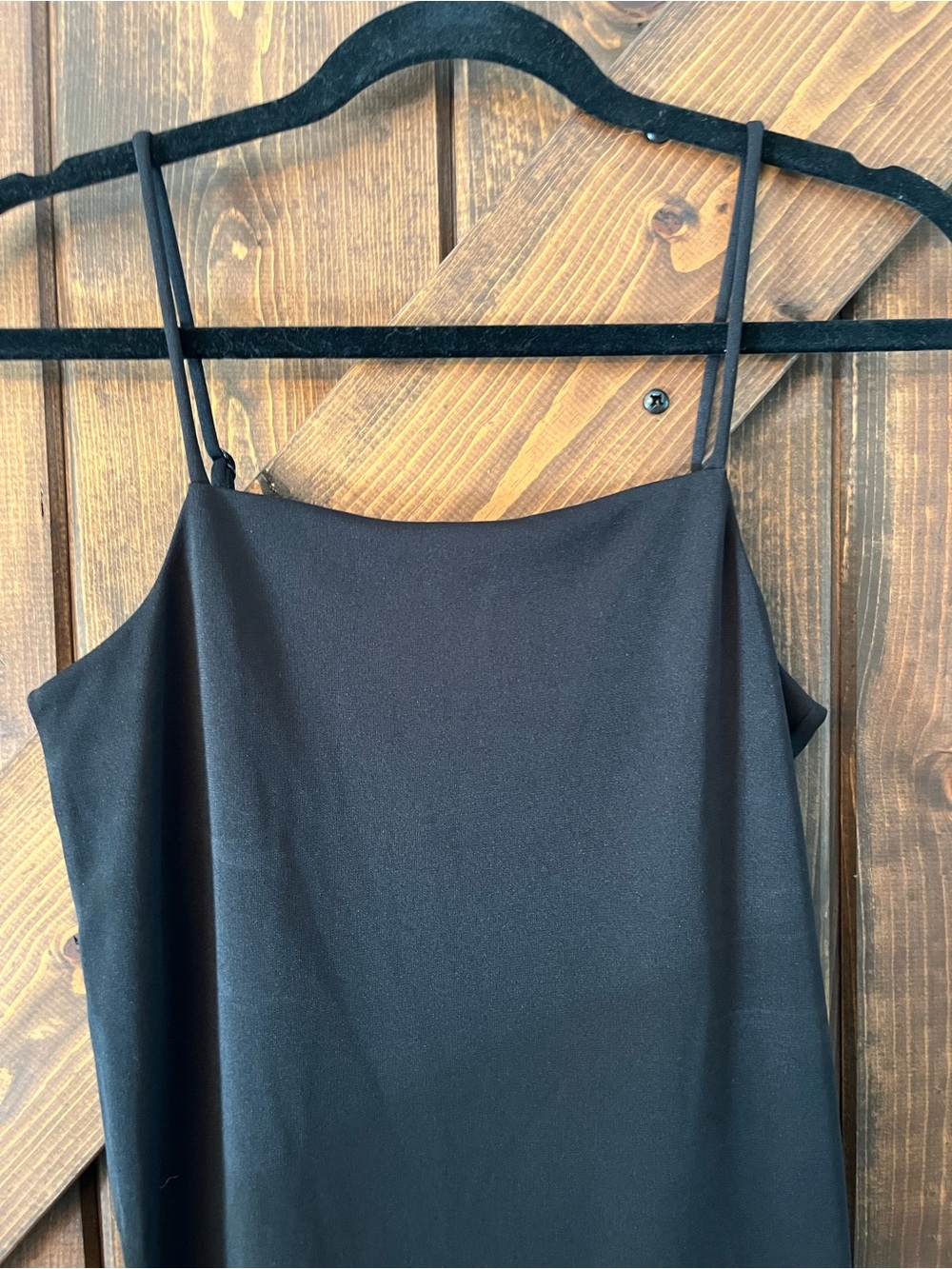 NWT- XS Black Slip Dress w Spaghetti Straps 100% polyester 17” slit down side - Picture 4 of 7